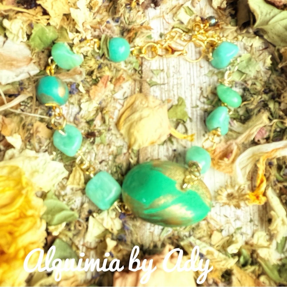 Alquimia Turquoise Amazonite And Gold Bracelet